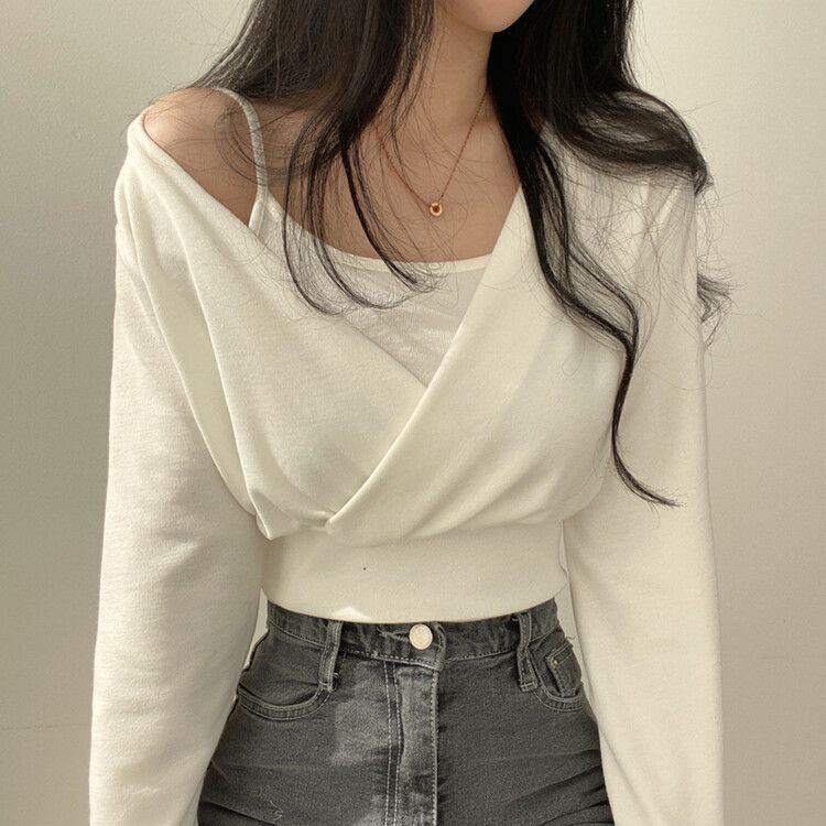 [SET]ラップクロップTシャツ+キャミソール アイボリー