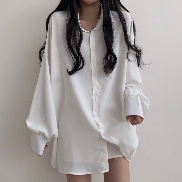 オーバーフィットシースルーロングシャツ ホワイト