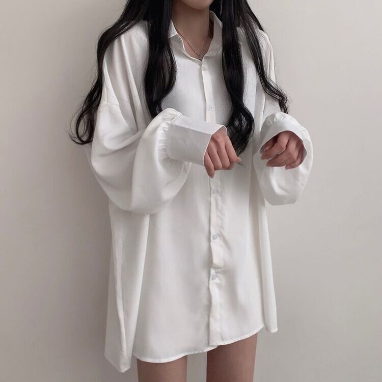 オーバーフィットシースルーロングシャツ ホワイト