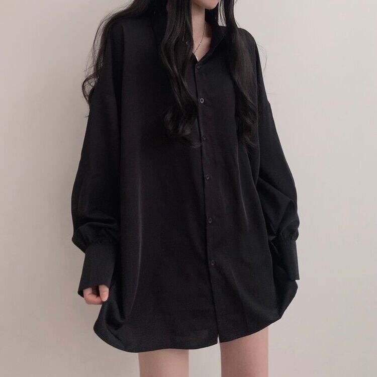 オーバーフィットシースルーロングシャツ ブラック