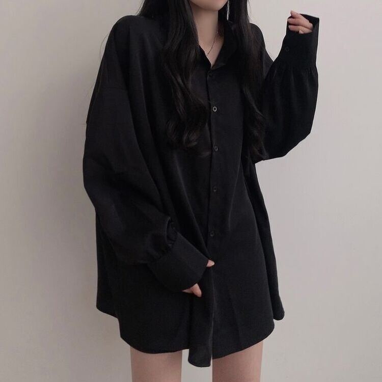 オーバーフィットシースルーロングシャツ ブラック