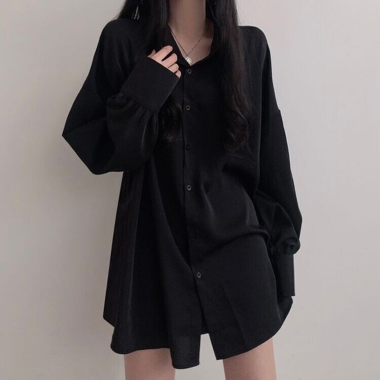 オーバーフィットシースルーロングシャツ ブラック