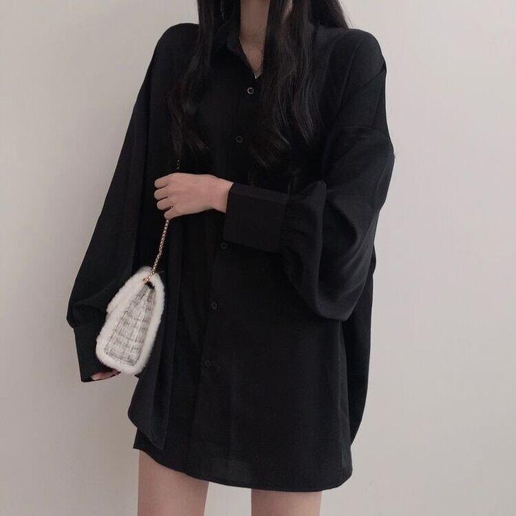 オーバーフィットシースルーロングシャツ ブラック