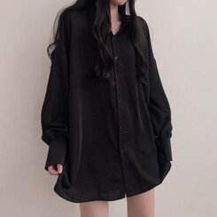 オーバーフィットシースルーロングシャツ ブラック