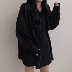 オーバーフィットシースルーロングシャツ ブラック