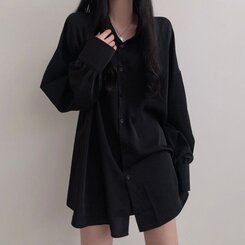 オーバーフィットシースルーロングシャツ ブラック