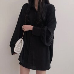 オーバーフィットシースルーロングシャツ ブラック