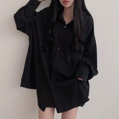 オーバーフィットシースルーロングシャツ ブラック