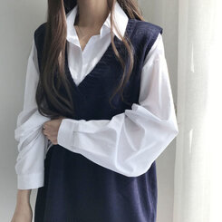 オーバーフィットVネックロングニットベスト6色 ネイビー