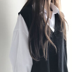 オーバーフィットVネックロングニットベスト6色 ブラック