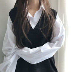 オーバーフィットVネックロングニットベスト6色 ブラック