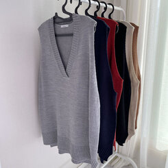 オーバーフィットVネックロングニットベスト6色