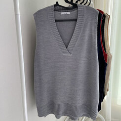 オーバーフィットVネックロングニットベスト6色