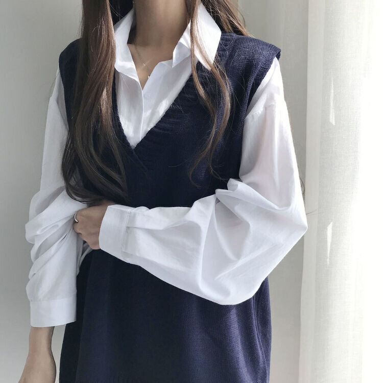 オーバーフィットVネックロングニットベスト6色 ネイビー