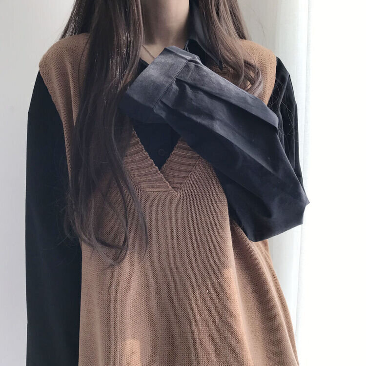 オーバーフィットVネックロングニットベスト6色 ブラウン