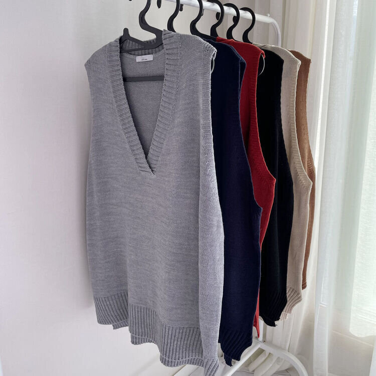 オーバーフィットVネックロングニットベスト6色