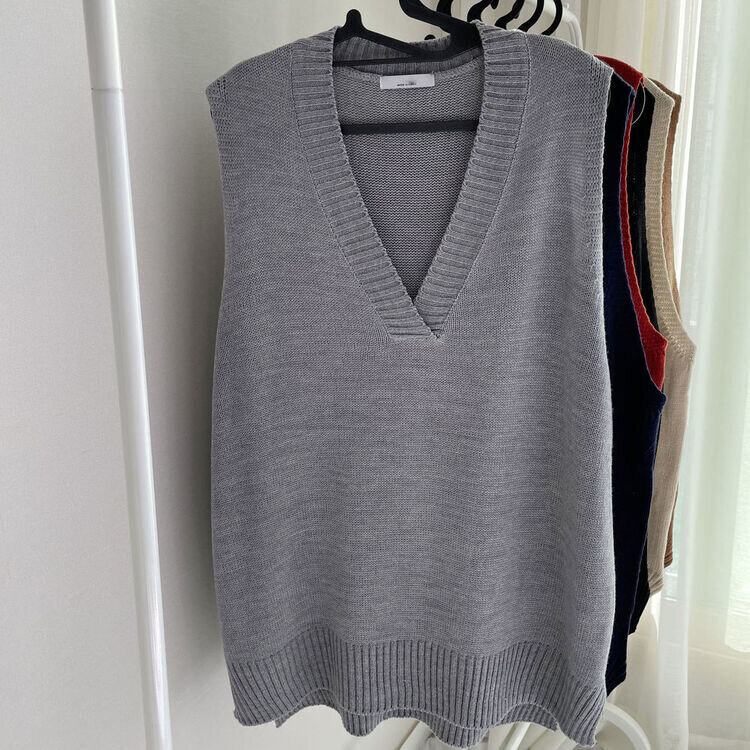 オーバーフィットVネックロングニットベスト6色