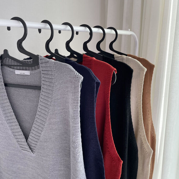 オーバーフィットVネックロングニットベスト6色