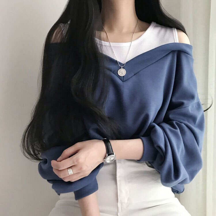 肩スリットレイヤードスウェット ネイビー