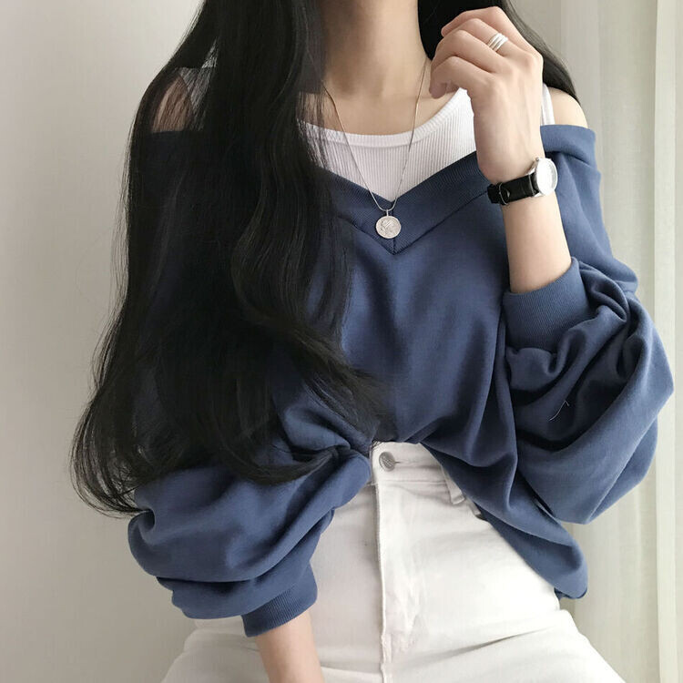 肩スリットレイヤードスウェット ネイビー