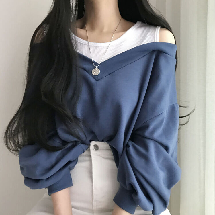 肩スリットレイヤードスウェット ネイビー