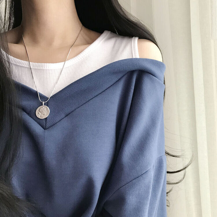 肩スリットレイヤードスウェット ネイビー