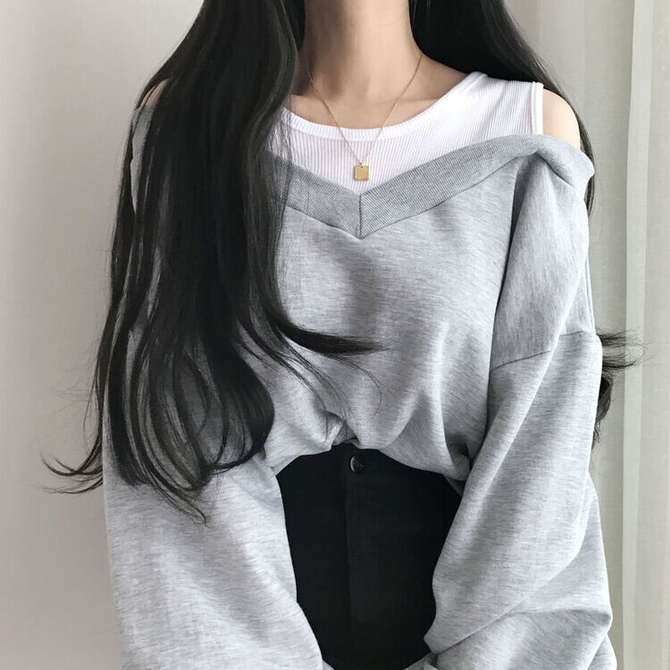 肩スリットレイヤードスウェット グレー