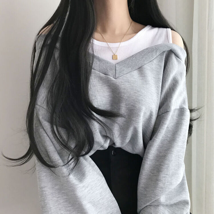 肩スリットレイヤードスウェット グレー