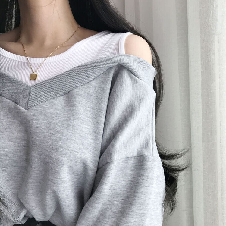 肩スリットレイヤードスウェット グレー