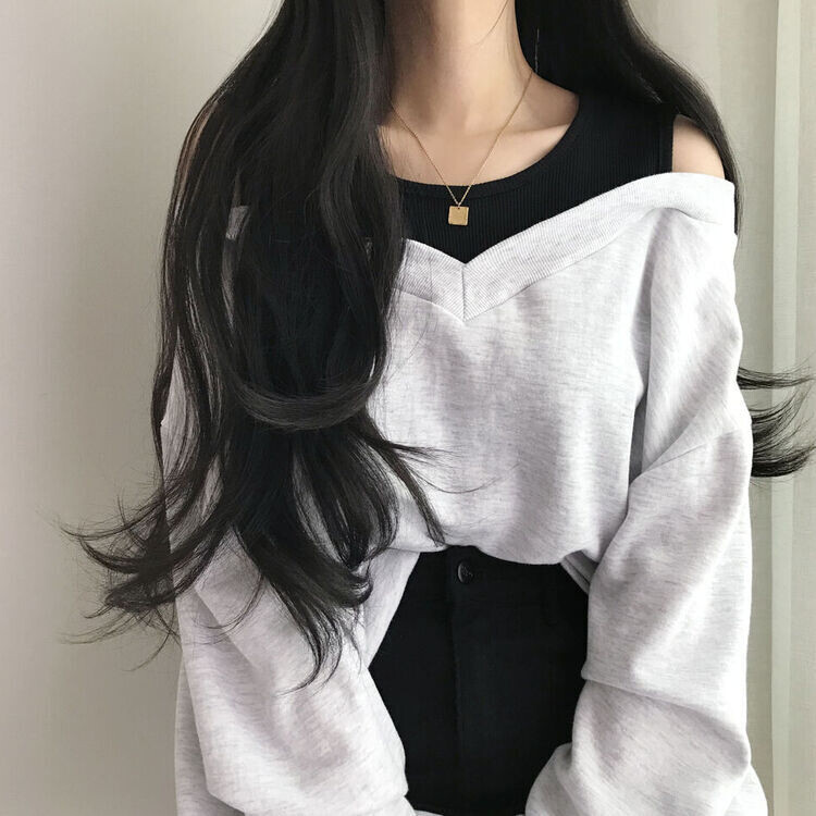 肩スリットレイヤードスウェット ライトグレー