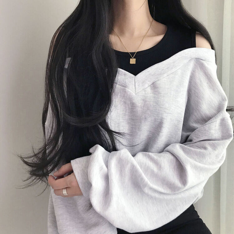 肩スリットレイヤードスウェット ライトグレー
