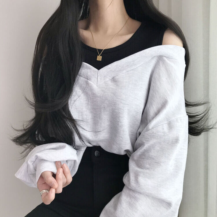 肩スリットレイヤードスウェット ライトグレー