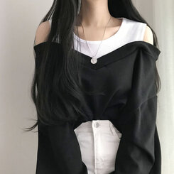 肩スリットレイヤードスウェット ブラック