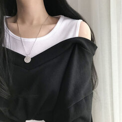 肩スリットレイヤードスウェット ブラック