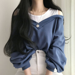 肩スリットレイヤードスウェット ネイビー