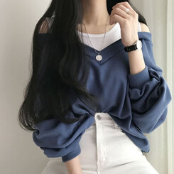 肩スリットレイヤードスウェット ネイビー