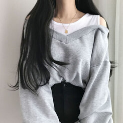 肩スリットレイヤードスウェット グレー