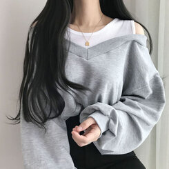 肩スリットレイヤードスウェット グレー
