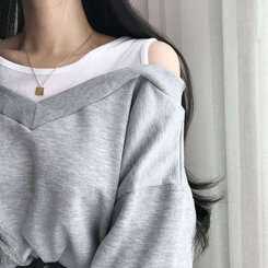 肩スリットレイヤードスウェット グレー