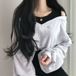肩スリットレイヤードスウェット ライトグレー