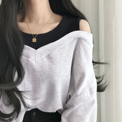 肩スリットレイヤードスウェット ライトグレー