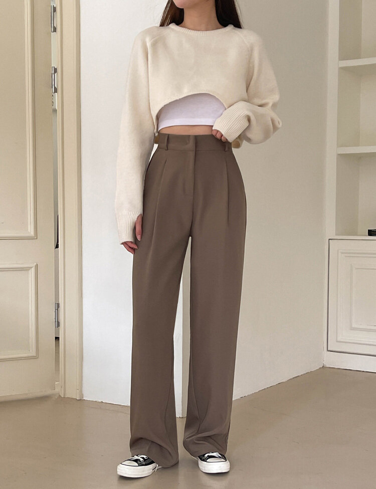 [10만장판매/후기인증~2XL] 기장별 인생 핀턱 와이드 슬랙스 2종 브라운(핀턱)