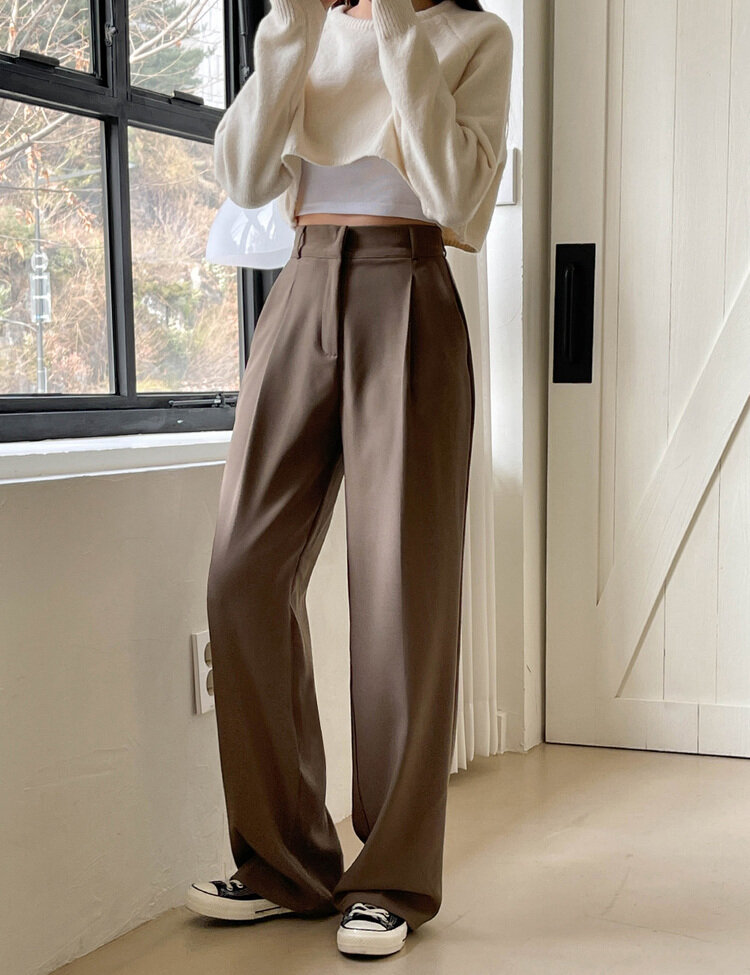 [10만장판매/후기인증~2XL] 기장별 인생 핀턱 와이드 슬랙스 2종 브라운(핀턱)