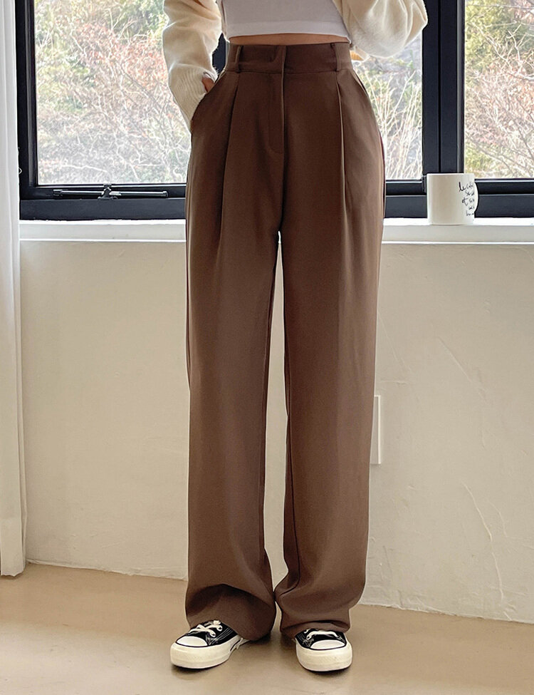 [10만장판매/후기인증~2XL] 기장별 인생 핀턱 와이드 슬랙스 2종 브라운(핀턱)