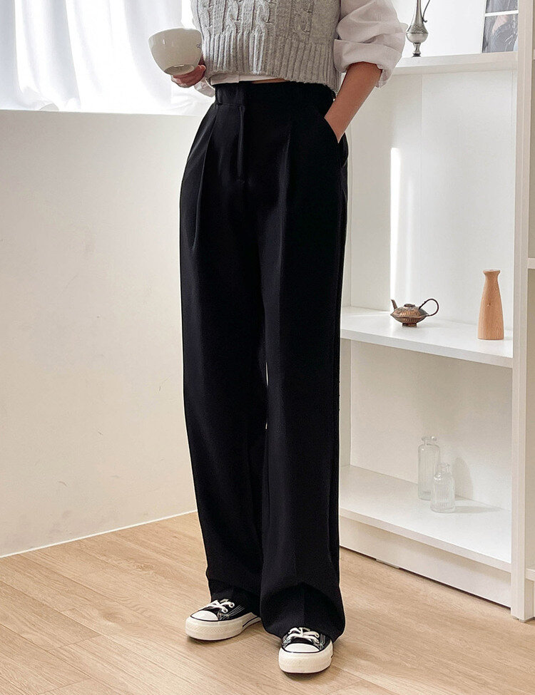 [10만장판매/후기인증~2XL] 기장별 인생 핀턱 와이드 슬랙스 2종 블랙(핀턱)