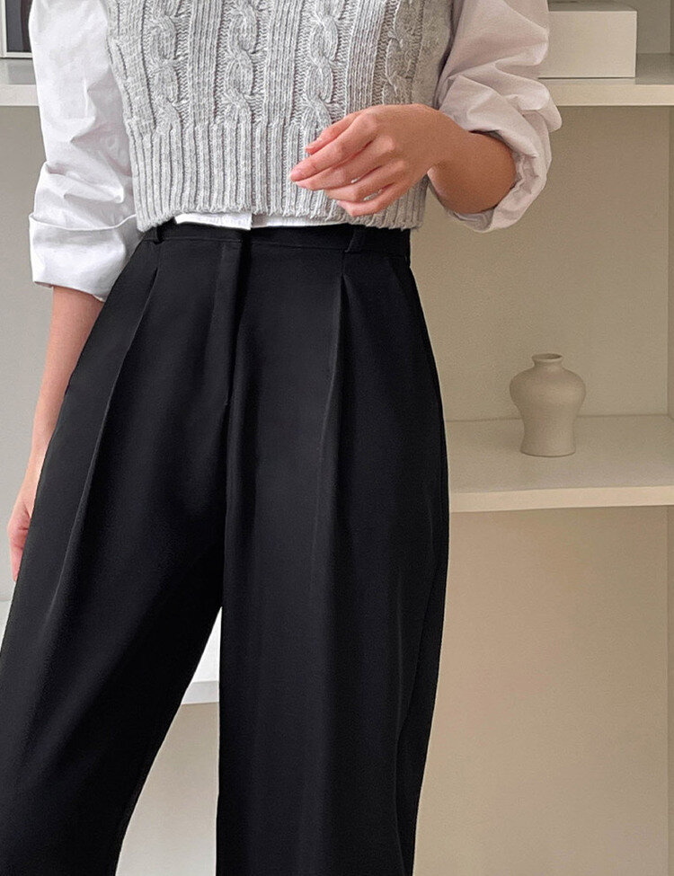 [10만장판매/후기인증~2XL] 기장별 인생 핀턱 와이드 슬랙스 2종 블랙(핀턱)