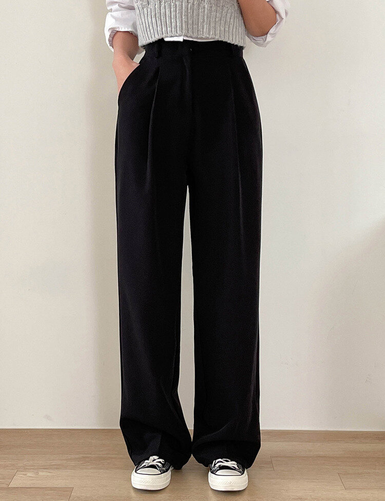 [10만장판매/후기인증~2XL] 기장별 인생 핀턱 와이드 슬랙스 2종 블랙(핀턱)