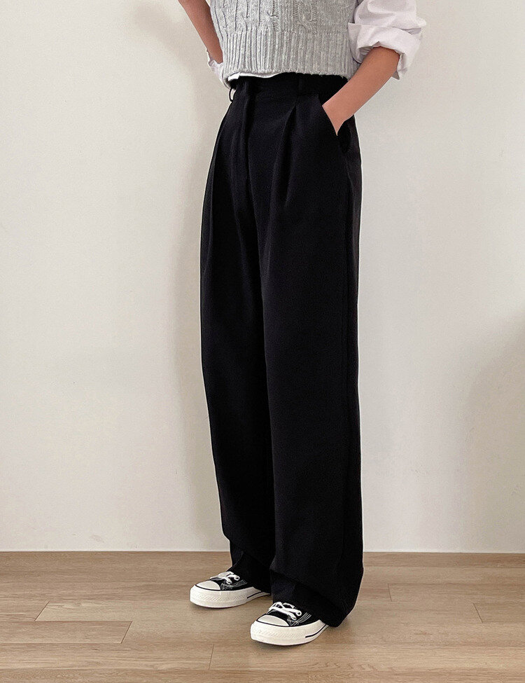 [10만장판매/후기인증~2XL] 기장별 인생 핀턱 와이드 슬랙스 2종 블랙(핀턱)