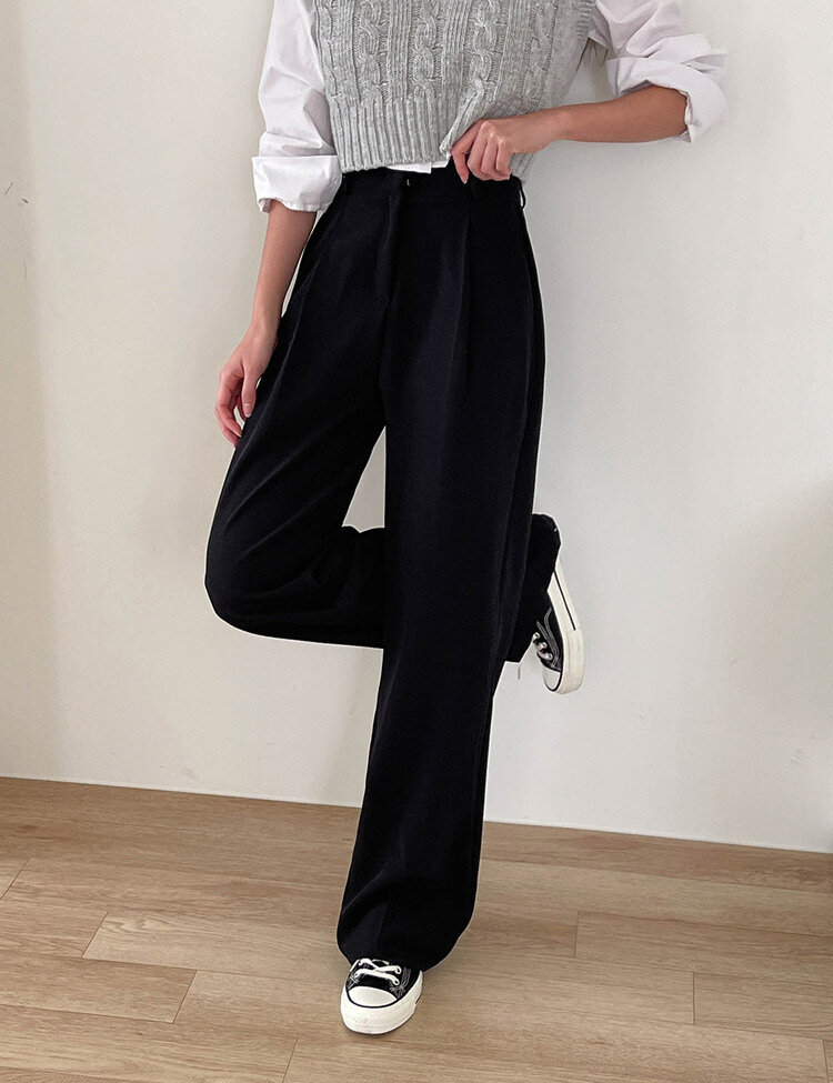 [10만장판매/후기인증~2XL] 기장별 인생 핀턱 와이드 슬랙스 2종 블랙(핀턱)