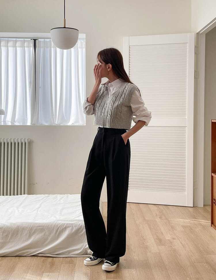 [10만장판매/후기인증~2XL] 기장별 인생 핀턱 와이드 슬랙스 2종 블랙(핀턱)